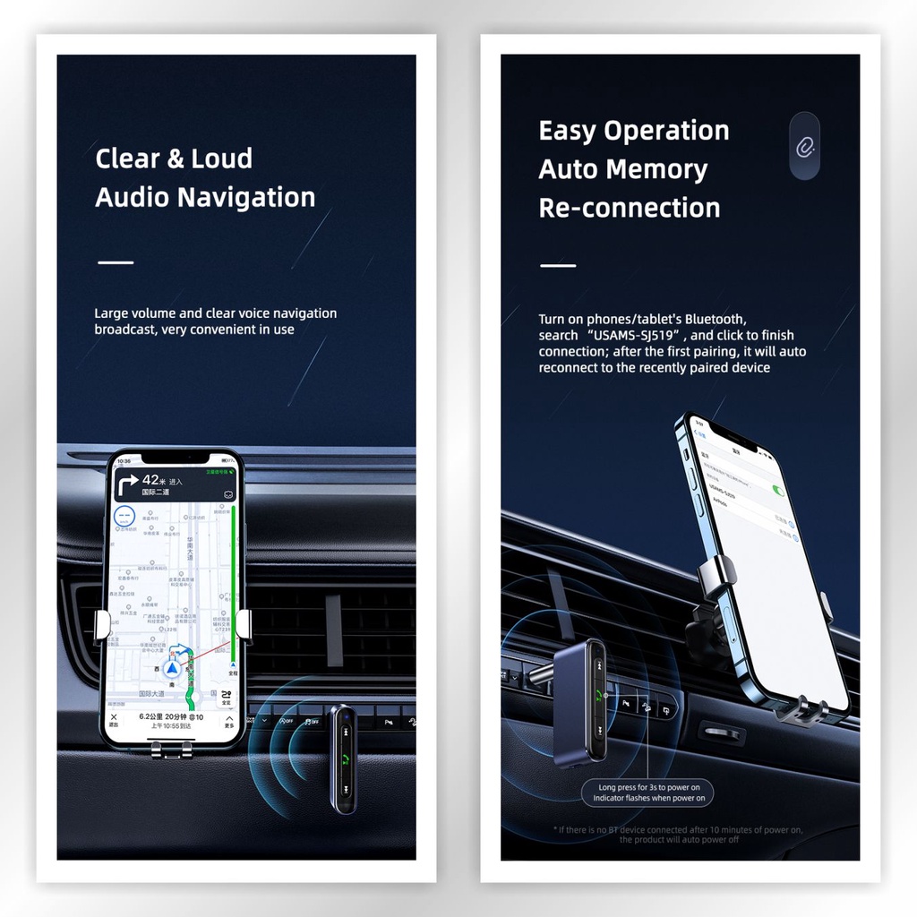 USAMS SJ519 Car Wireless Audio Receiver Mobil Bluetooth Aux 3.5mm