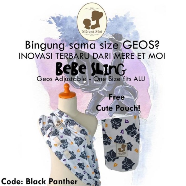 Geos Mere Et Moi Bebe Sling Black Panther Adjustable One Size fits All