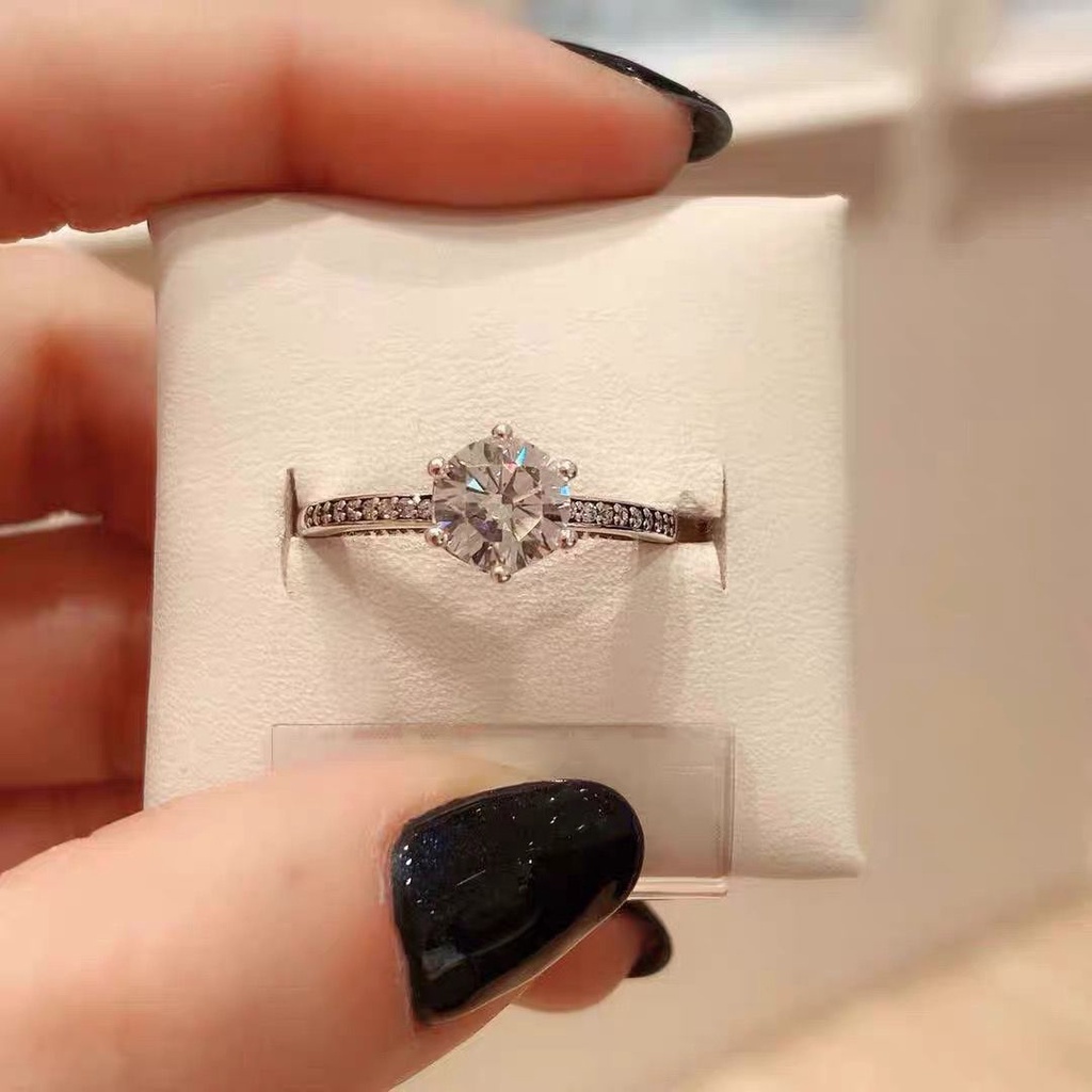 Pandora Cincin Sterling Silver 925 Desain Mahkota Hias Kristal Kubik Zirconia Untuk Wanita