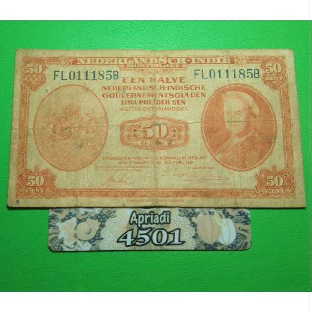UK176 UANG KUNO ASLI 50 SEN SERI NICA TAHUN 1948 KOLEKSI UANG KERTAS LAMA INDONESIA BELANDA #VF