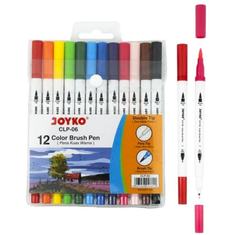 

JOYKO Color Brush Pen CLP-06 Dan CLP-07 Dual Tip Pena Kuas Warna 12 Dan 24 Warna