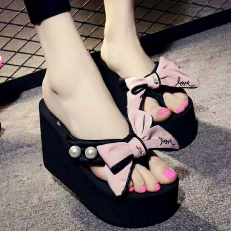 Sandal Wedges Spon Pita Mutiara 5cm Premium