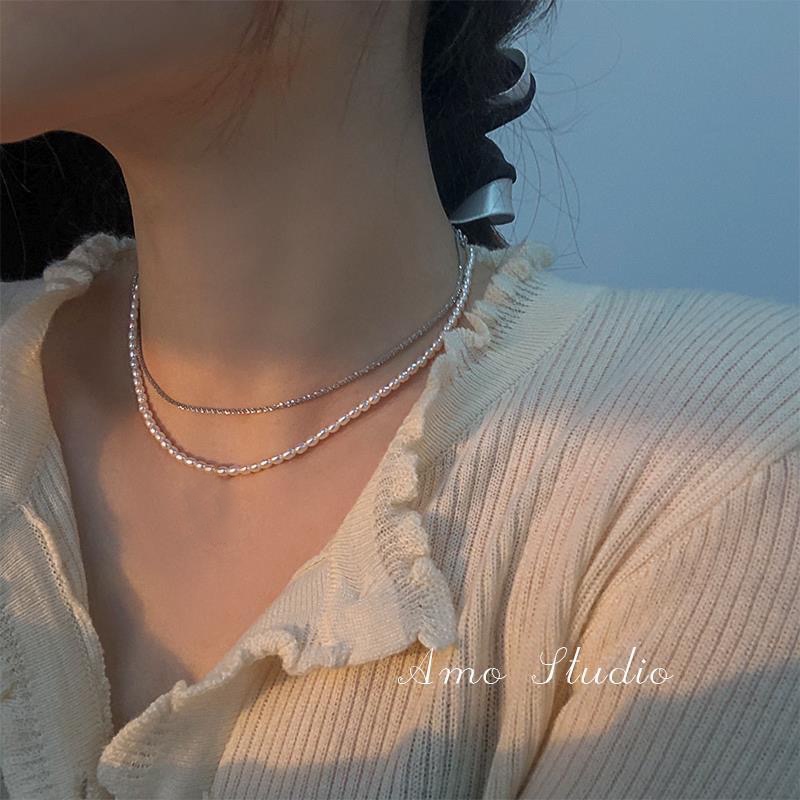 Korean Fashion Multilayer Necklace Pearl Necklaces for Women Diamond Jewelry Accessories