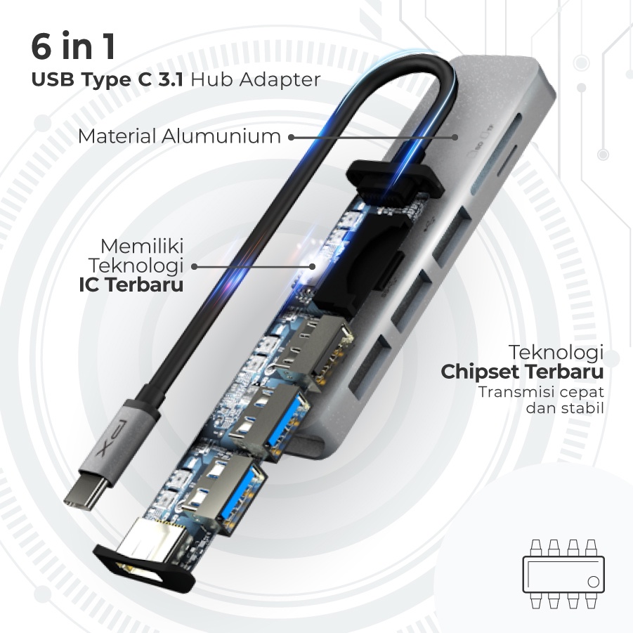 USB Hub Converter Type C 3.1 Macbook Laptop HDMI 6 in 1 PX UCH160