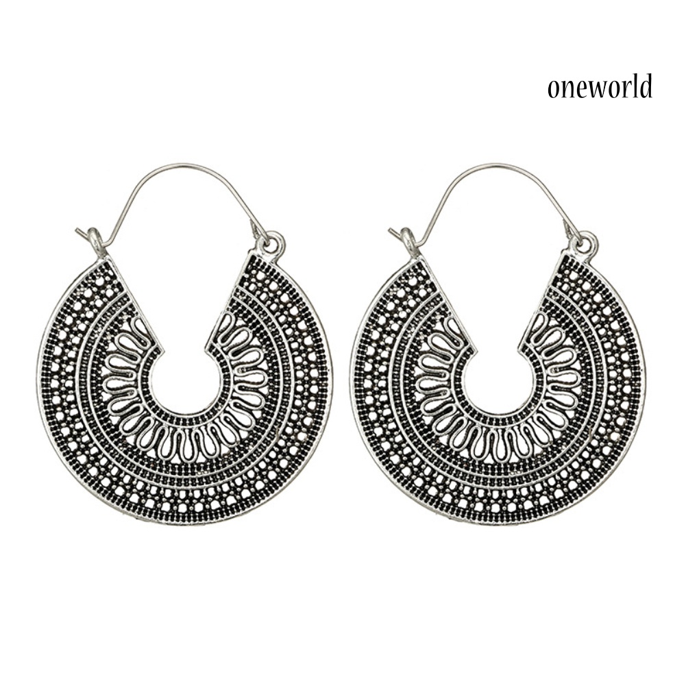 OW@ Women C Shape Hollow Hoop Earrings Vintage Party Club Pub Cocktail Jewelry Gift