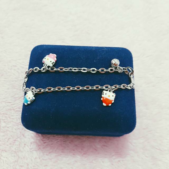 GELANG TANGAN ANAK HELLO KITTY -  PERAK 925 LAPIS EMAS PUTIH - PERHIASAN SILVER - PERAK ASLI - GP35