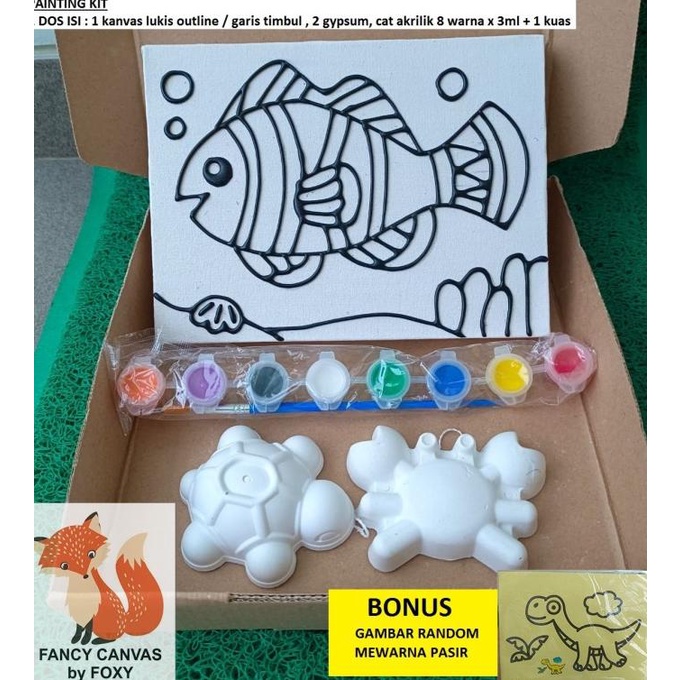 painting kit paket melukis anak kanvas gambar ikan gipsum gypsum