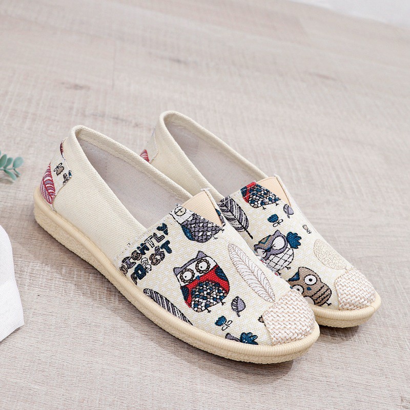 MOGYMOGY SHS007 Sepatu Flatshoes Bahan Katun Motif Pansus Shoes Woman Fashion Casual Korea Style