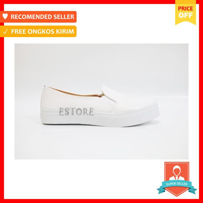 Sepatu Slipon Wanita Casual Putih Polos / Sepatu Slip On Cewek Korea Putih, 36