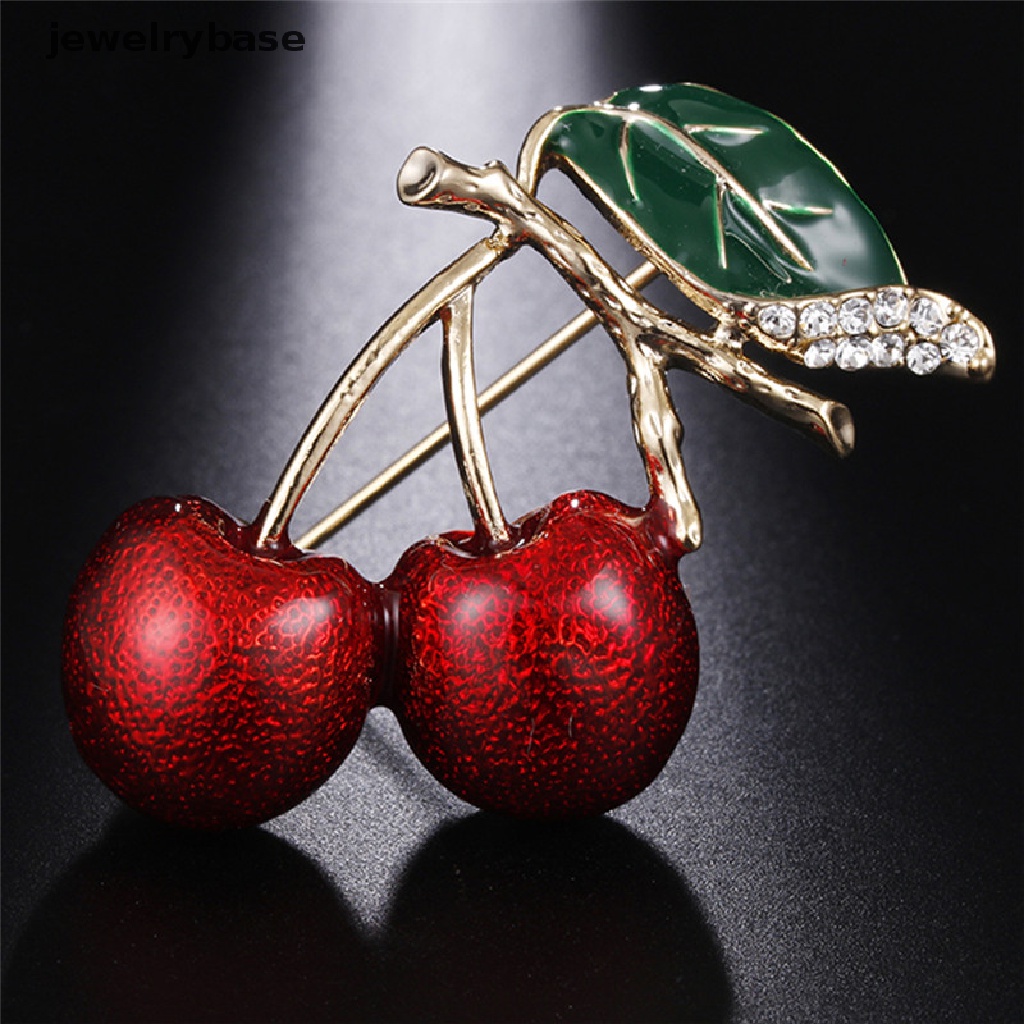 Bros Pin Enamel Bentuk Cherry Merah Bahan Metal Aksen Kristal Untuk Sweater