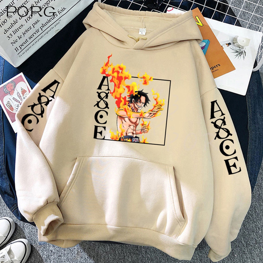 Hoodie One Piece Ace | One Piece Hoodie Loose Unisex Anime Style Hoodie Ace Printing Pullover
