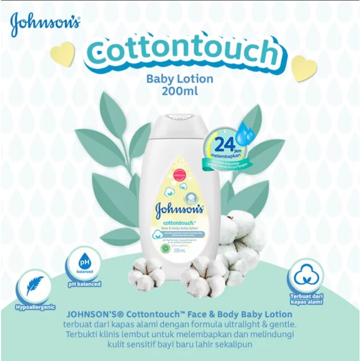 200ml  JOHNSON'S COTTON TOUCH FACE &amp; BODY BABY LOTION Johnson Johnsons Wajah &amp; Kulit Sensitif Bayi 200 ml