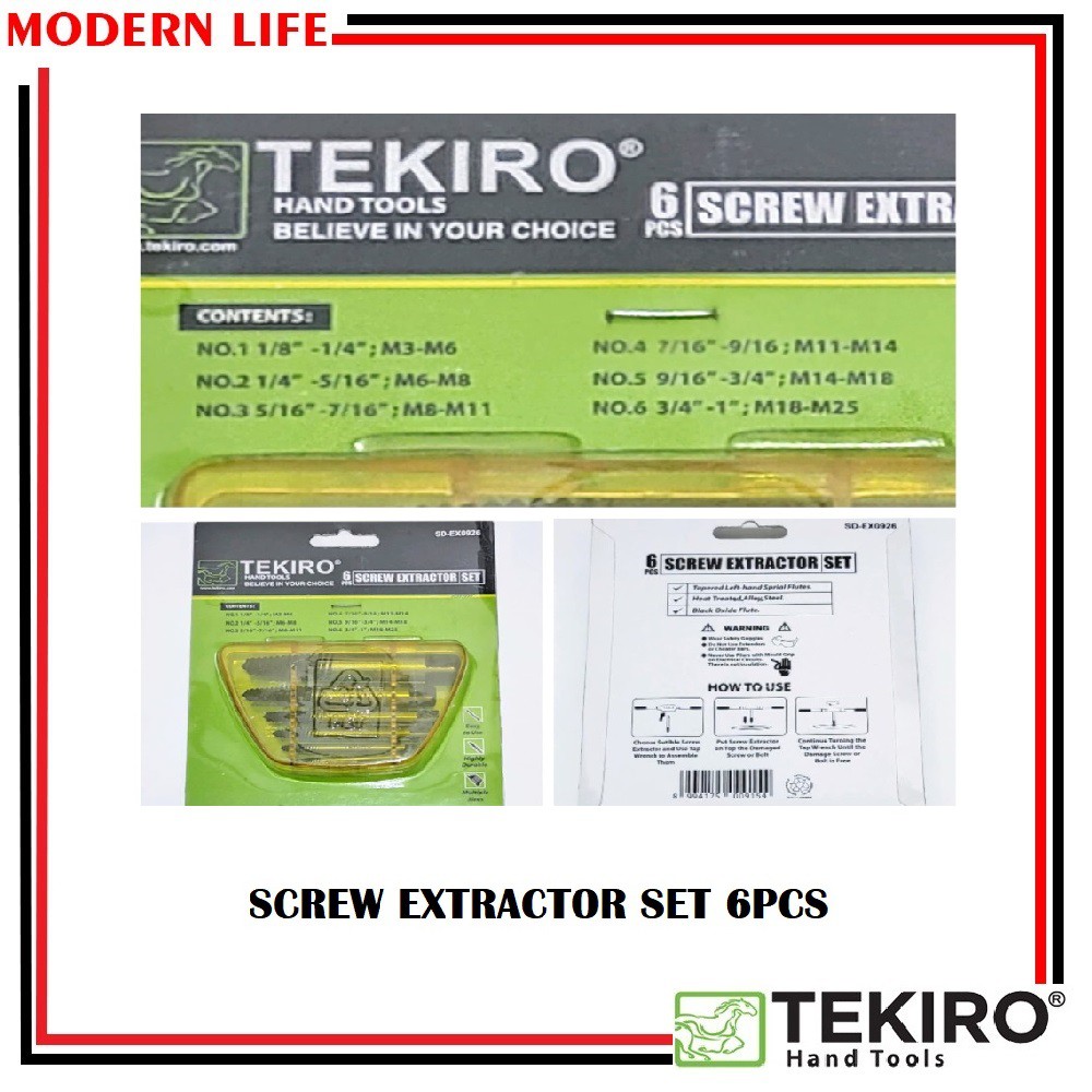 TEKIRO Screw Extractor 6 Pcs Pembuka Baut Set Tap Balik