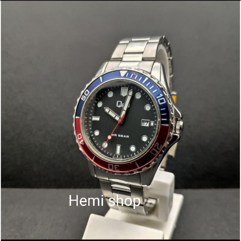 Jam Tangan Pria Q&Q QnQ QQ Analog Strap Rantai A172J222Y Original