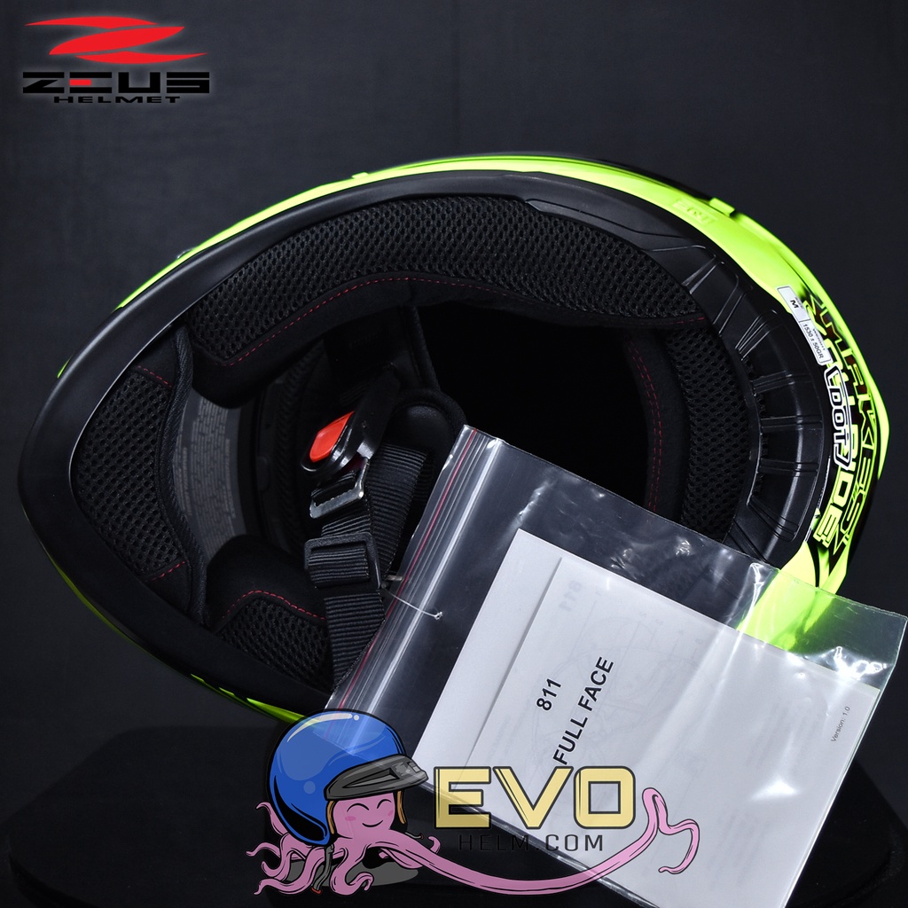 HELM ZEUS FULL FACE FLUO YELLOW AL34 BLACK - FREE SMOKE VISOR ZEUS ORIGINAL ( ONGKIR 2KG )