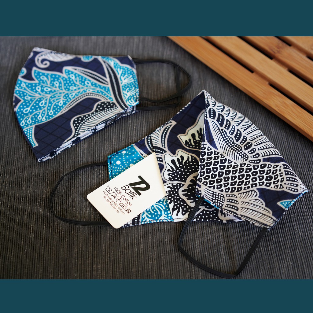(PROMO) MASKER BATIK 3 LAPIS MOTIF AKSARA | WARNA BIRU PUTIH HIJAU TOSCA 726995 CAP 72