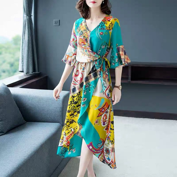 Lady Wide Lady Cotton Dress Lady Elegant Figure Flattering Dress