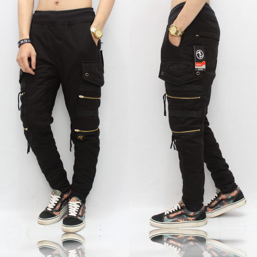 Celana Jogger Pria Double Zipper Sweatpants Training Olahraga