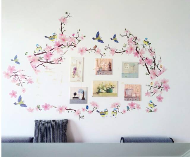 RELIZA WALL STICKER BUNGA SAKURA BIRDS BURUNG FLOWER PINK STIKER DINDING AY9189