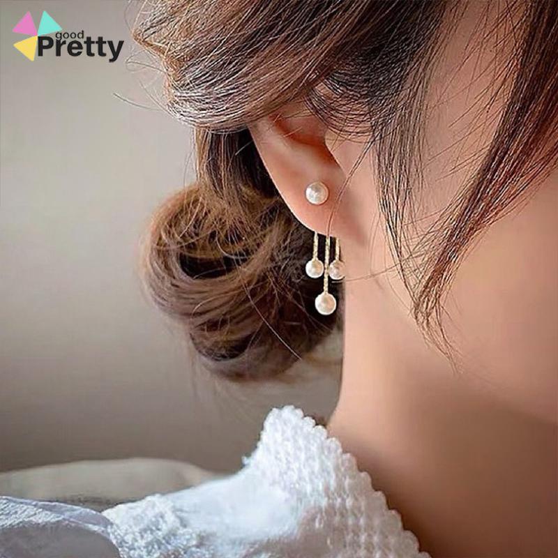 Anting Tusuk Silver S925 Gantung Belakang Wanita Hias Mutiara - PD