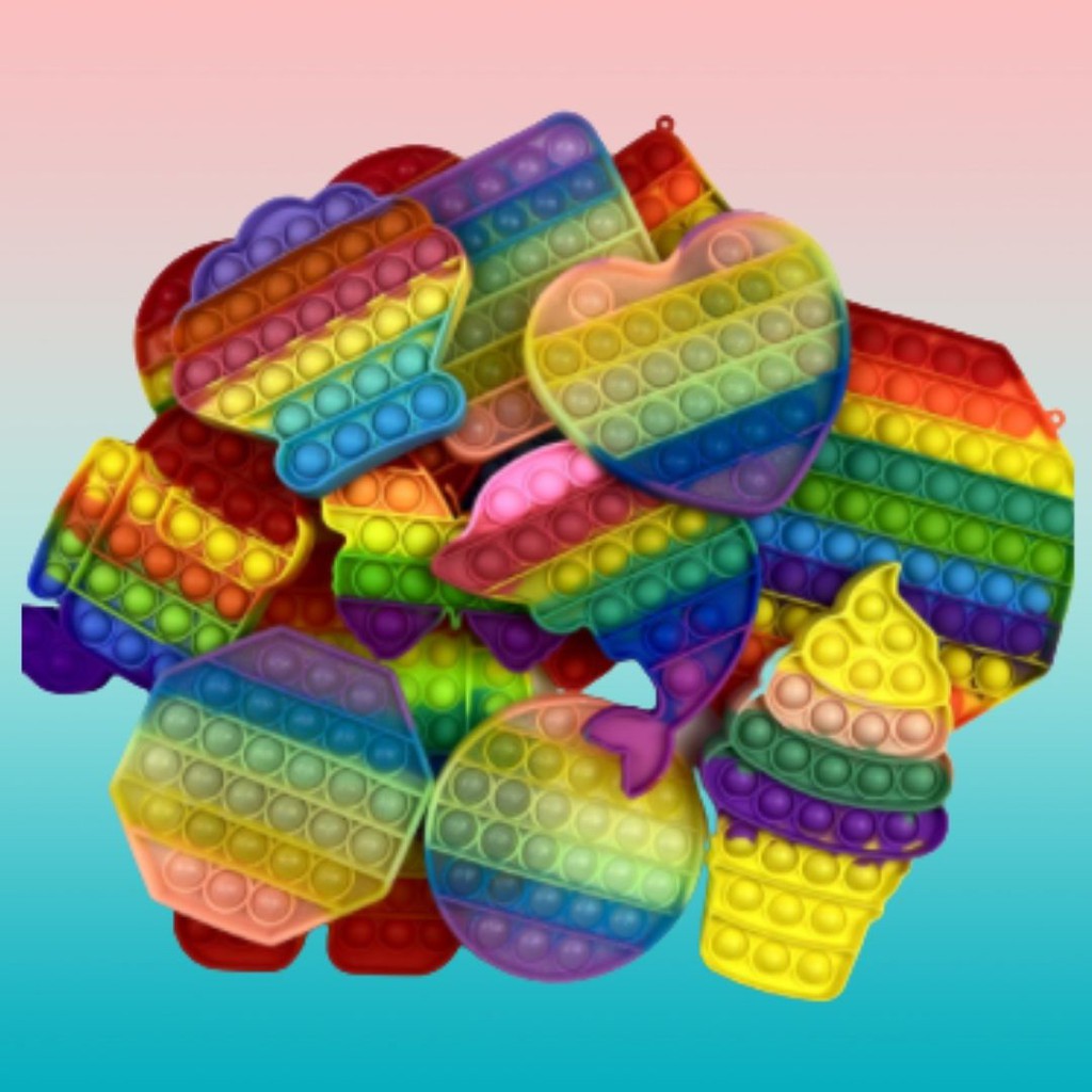 Mainan Pop it murah popit Pop Its Square rainbow multicolor Fidget Toy Mainan Edukasi