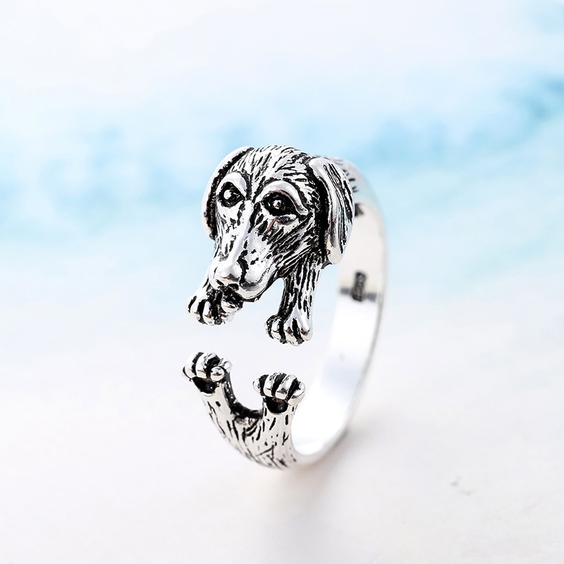 Cincin Model Terbuka Desain Hewan Zodiak Anjing Gaya retro Jepang Dan Korea Untuk Wanita