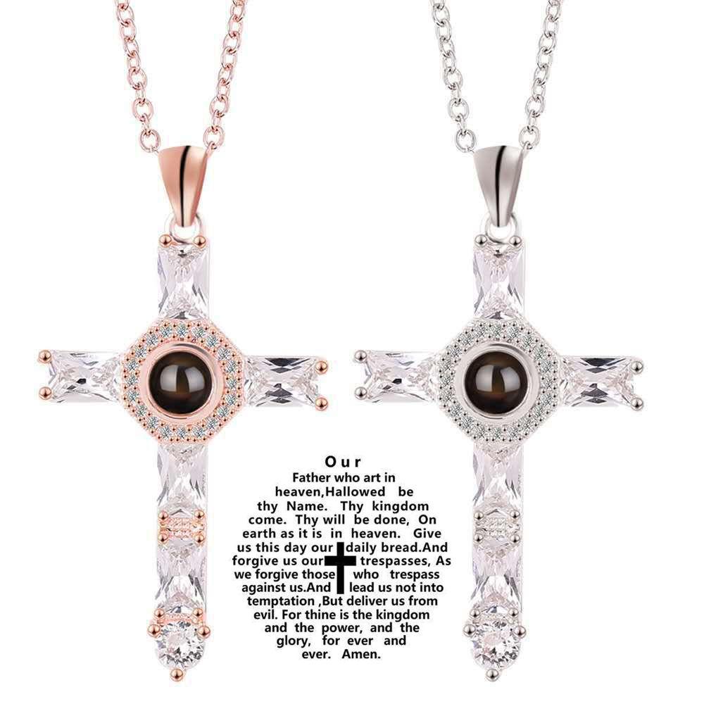 R-flower Cross Projection Necklace Jewelry Boho Fashion Masa Kini Zirkon Kristal Bentuk Salib