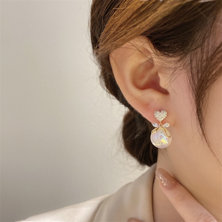 Anting Tusuk Sterling Silver 925 Desain Pita Hias Mutiara + Zircon Gaya Mewah Untuk Wanita
