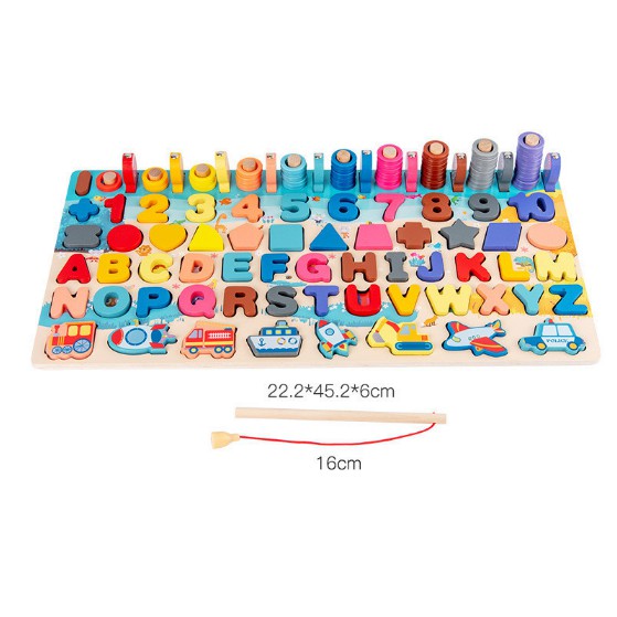 ~Edukasi 7in1 Puzzle Kayu Anak Huruf dan Angka Pancing Ikan Montessori Wooden Toys-7in1 Transportation