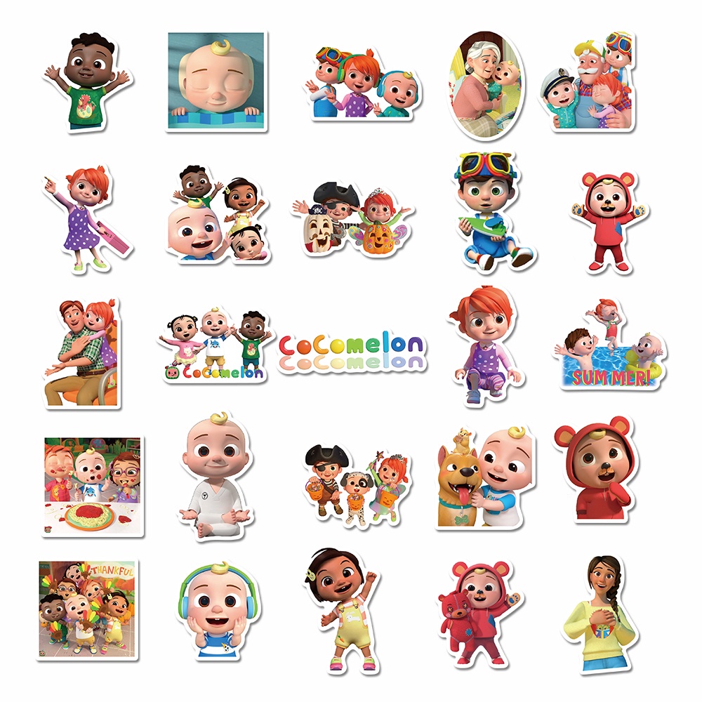50pcs Stiker Cocomelon 2 Kartun Anti Air Untuk Edukasi Anak