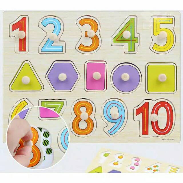 Mainan Edukasi Anak Puzzle Abjad Alfabet Puzzle Knop Kayu Puzzle Angka Numeric Shape Puzzle Edukatif