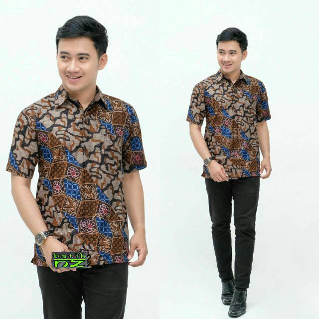 KEMEJA BATIK LENGAN PENDEK MOTIF LINE DAUN DAUNAN BATIK PEKALONGAN CAP TULIS ADA BAHAN KATUN HALUS Z