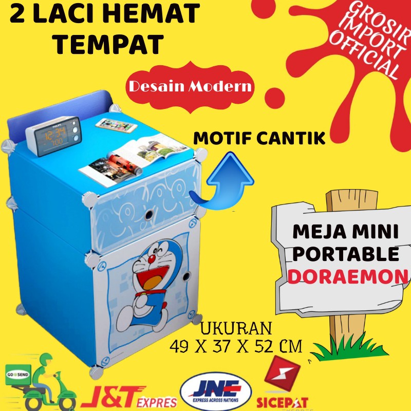 Meja Portable  Serbaguna Rak Multifungsi 2 Laci Karakter 