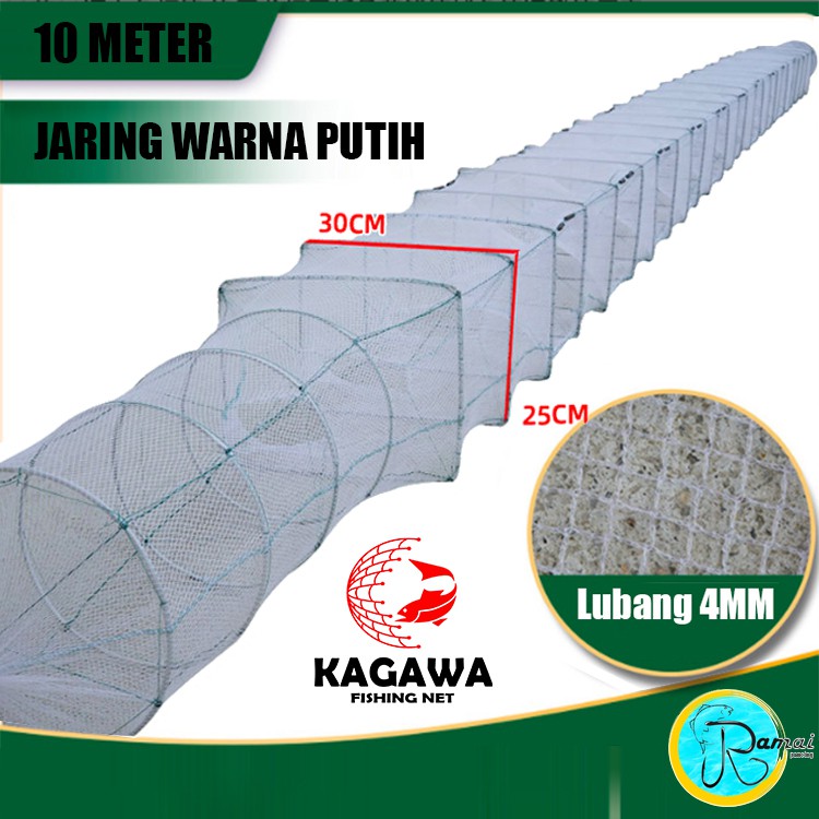 Jala Udang Jaring Udang Bubu Naga Putih 10 Meter, 33 Ruas Lubang 4mm Kagawa Fishing