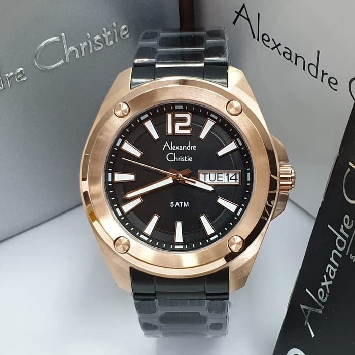 JAM TANGAN PRIA ALEXANDRE CHRISTIE AC 8609 ROSEGOLD BLACK ORIGINAL BERGARANSI