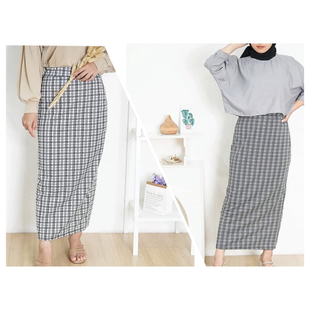 QR - ZFS OOTD Rok Panjang Motif Kotak / GAMEL SKIRT / Skirt / Rok / Pakaian Wanita Rok / Rok Terbaru