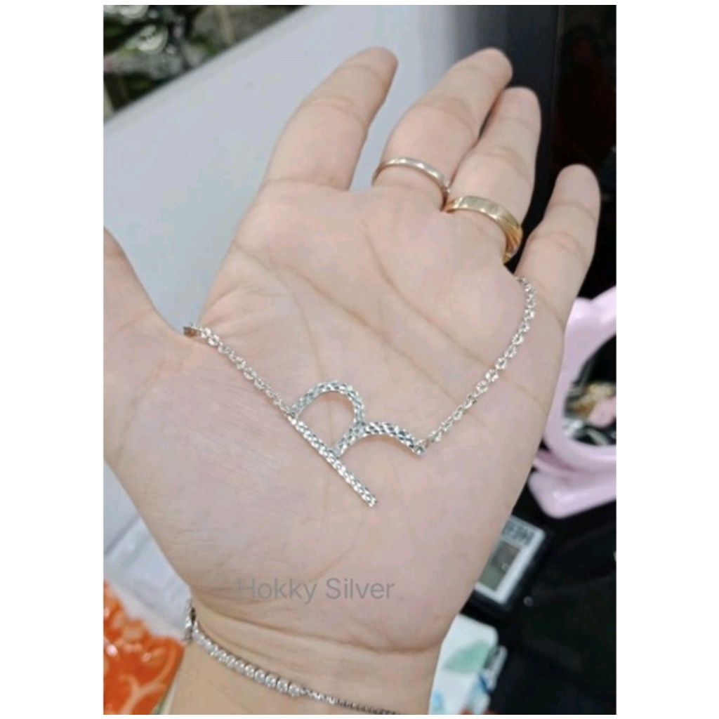 Kalung koye huruf R perak Asli 925 Lapisan Emas Putih