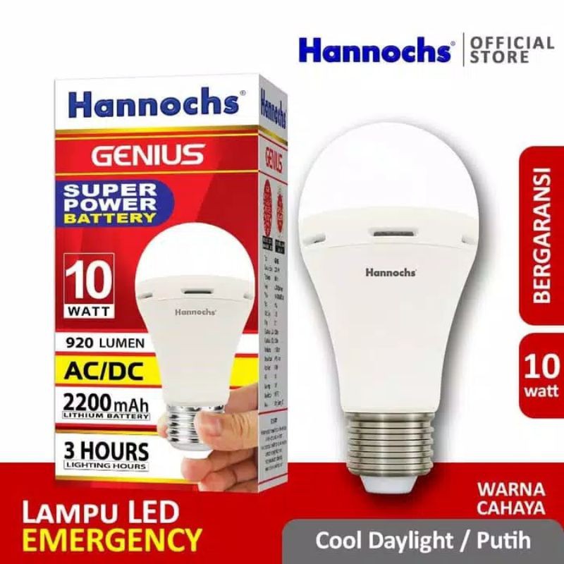 Lampu LED Hannochs Genius Emergency 10 Watt Cahaya Putih