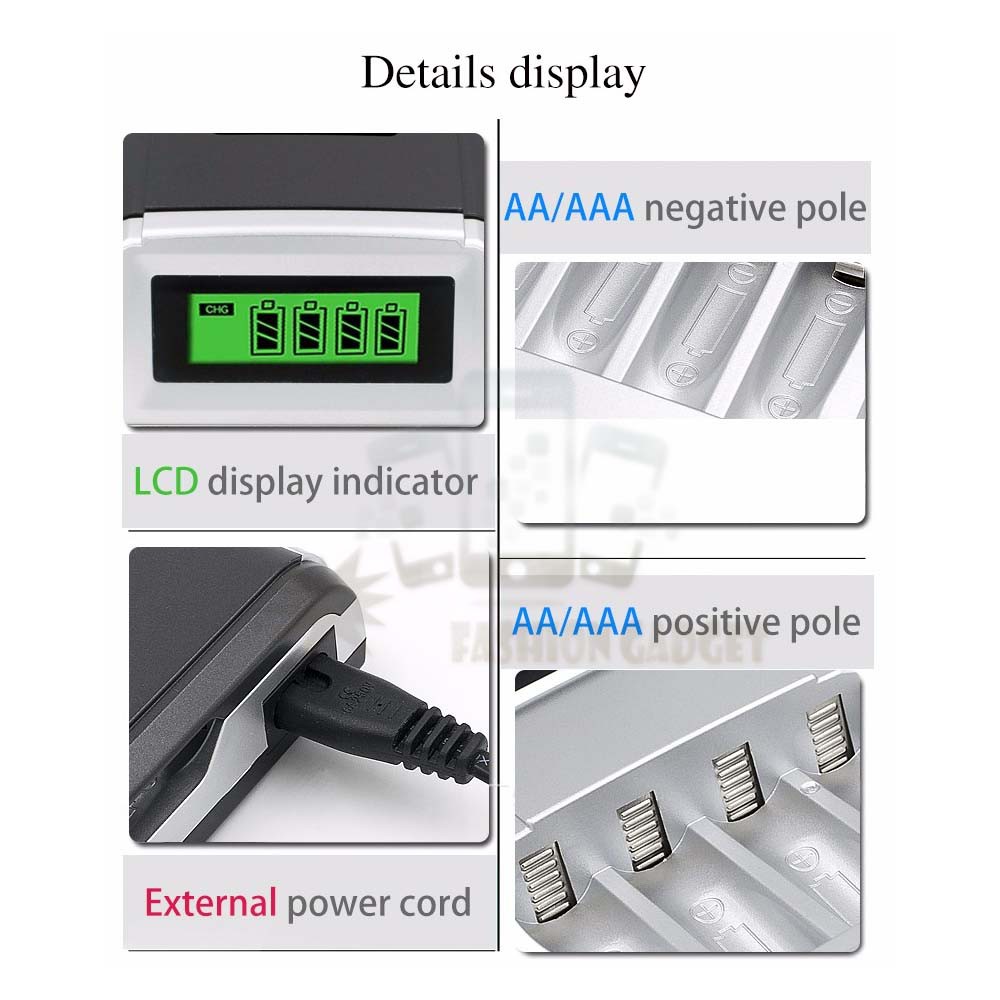 Charger Batre Fast Charging Charger Battery 4 Slot Aa Aaa Fast Charger Desktop Charger Untuk Baterai