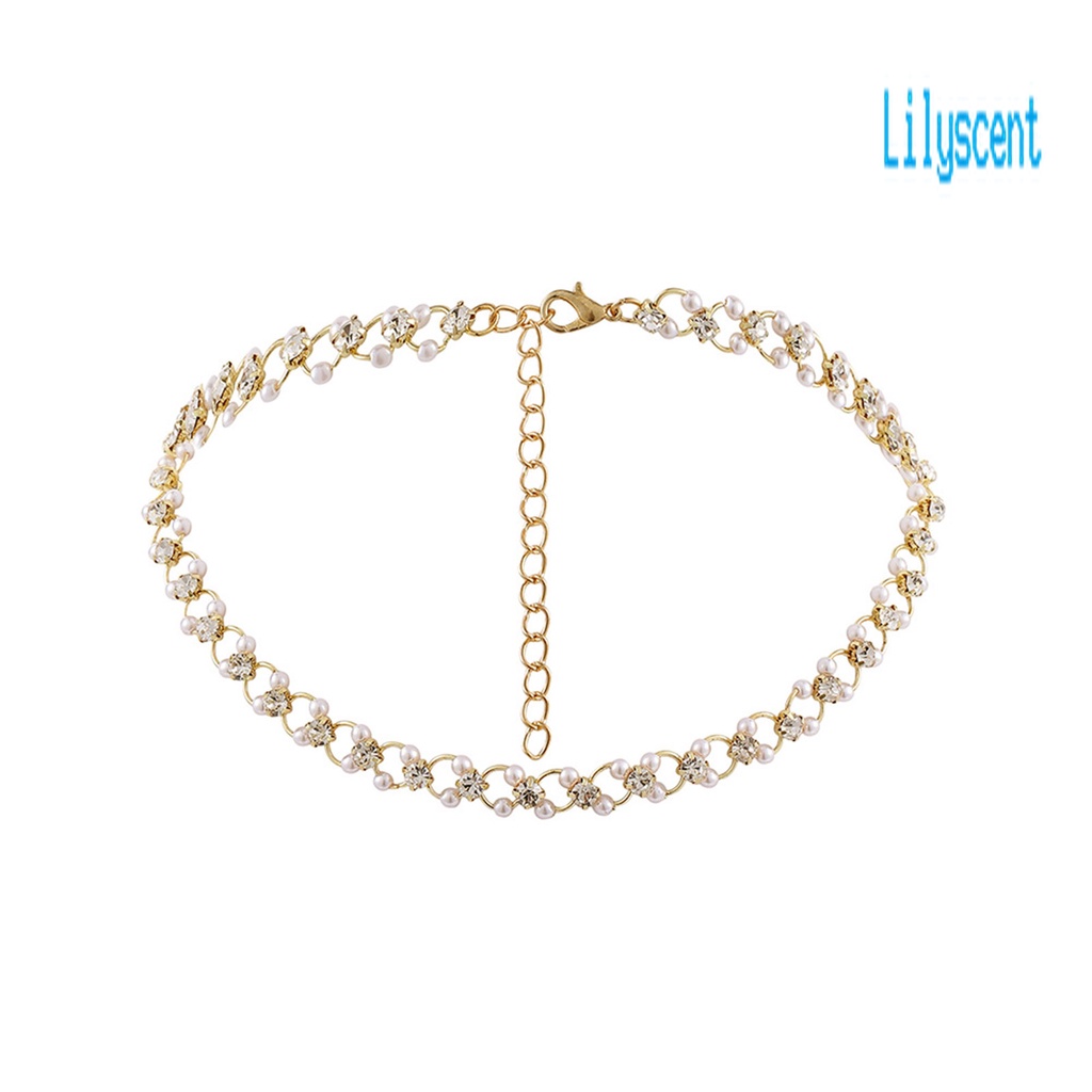 Lily Kalung Choker + Gelang Tangan Rantai Aksen Mutiara Imitasi + Cubic Zirconia Untuk Perhiasan Wanita