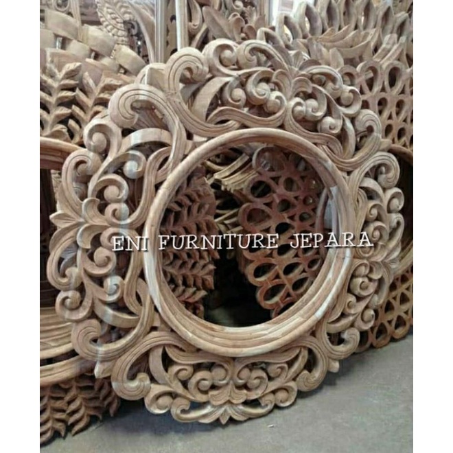 Figura Cermin Jati - Figura Cermin Bulat Ukiran - Figura Cermin Jati Harga Murah - Figura Dinding - 