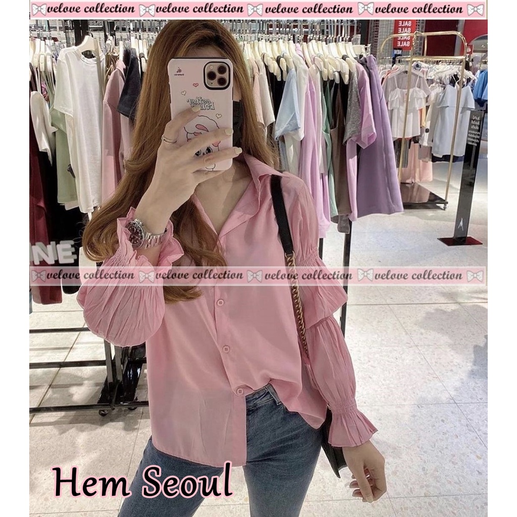 KALANTHA FASHION Giena Shirt Hem Wanita Kemeja Wanita Bahan Rayon Lembut 7 Warna-Pink