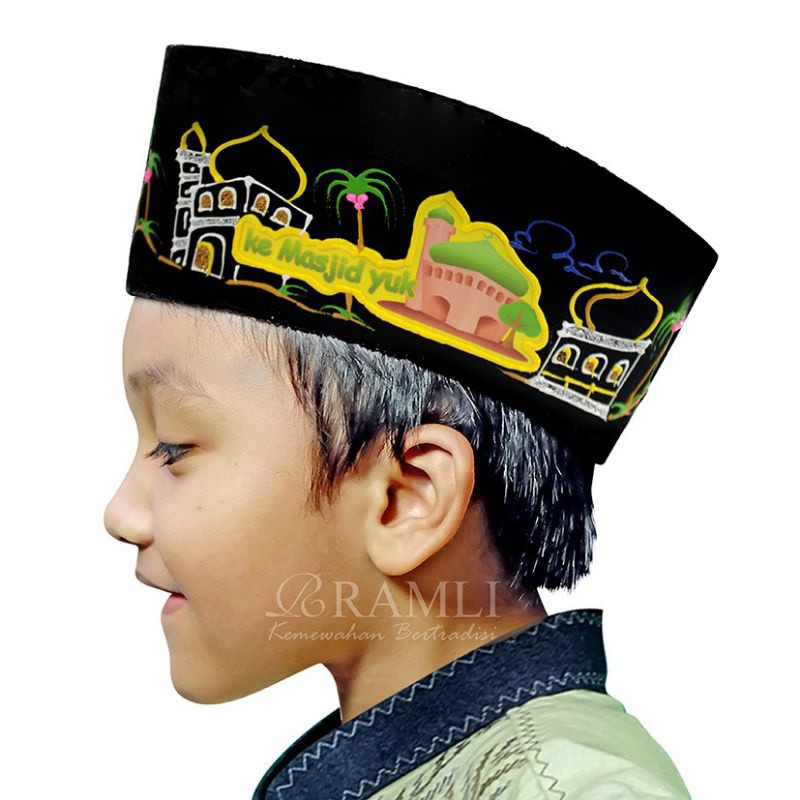 Kopyah Peci Songkok Anak Lukis Motif Masjid