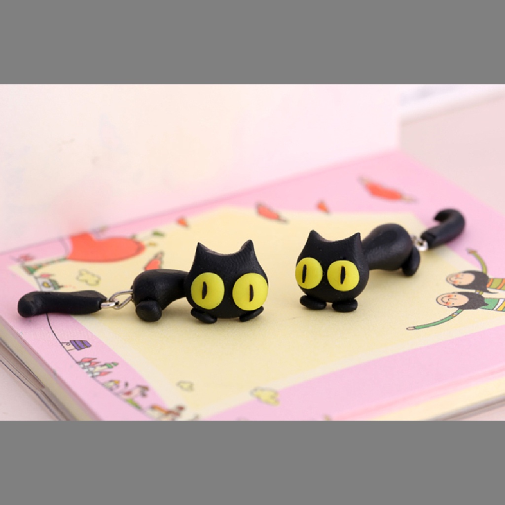 1 Pasang Anting Tusuk Bentuk Kucing Bahan Polymer Clay Untuk Wanita