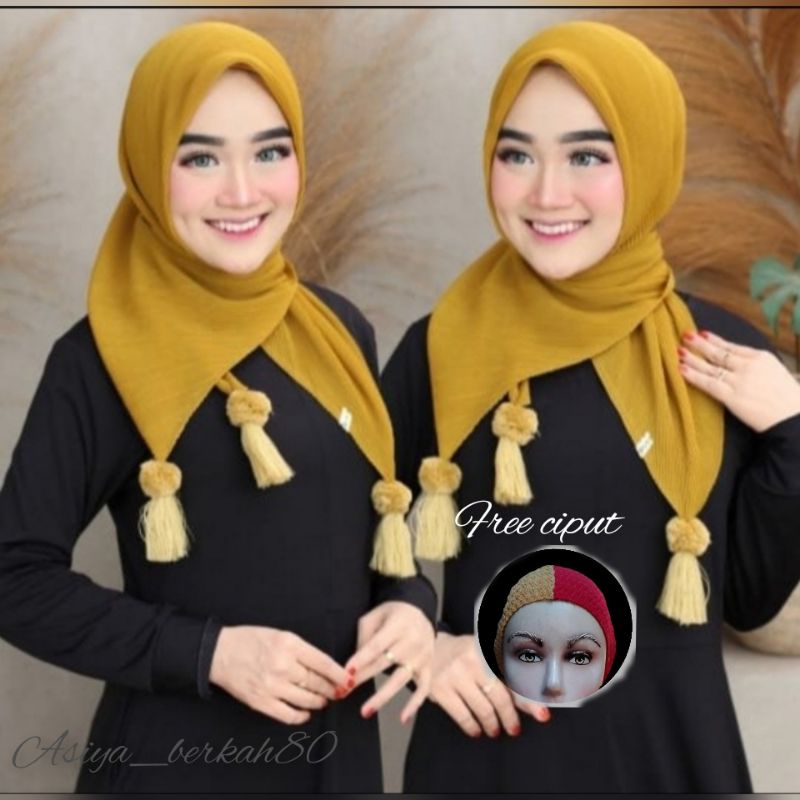 Jilbab segiempat plisket jambul/segiempat plisket jambul/hijab plisket jambul