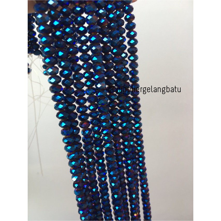 kristal Ceko Doff 6mm BIRU METALIK kilap payet manik baju premium grad aksesoris beads craft grosir