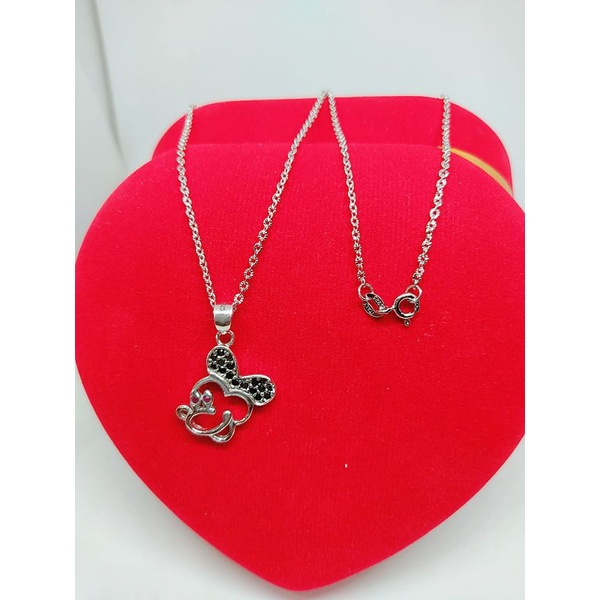 KALUNG PERAK ASLI 925 LAPIS EMAS/KALUNG NORI UKIR+LIONTIN MICKEY MOUSE CAMPUR MODEL/ASLI SILVER/FASHION WANITA