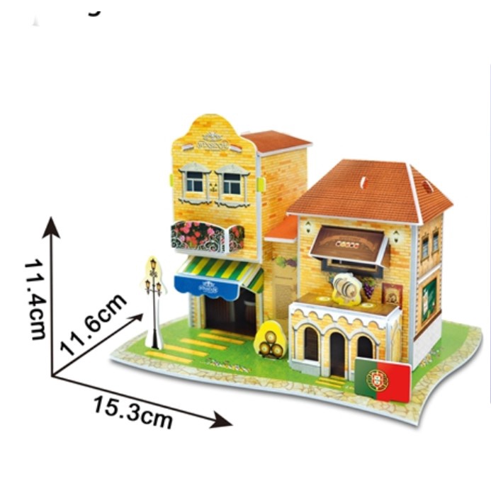 Miniatur Bangunan 3d - PORTUGUESE Building - Miniature 3D Puzzle DIY - Koleksi Pajangan - Pazel Bangunan Portugis