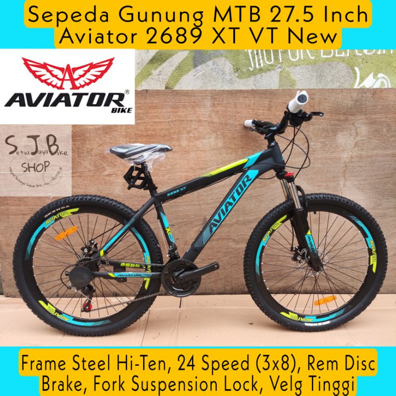 Sepeda Gunung MTB 27.5 Inch AVIATOR 2689 XT VT New Steel Hi-Ten 24 Speed