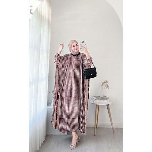 BISA COD // GAMIS KAFTAN JUMBO BUSUI MATT RAYON POLKA SAMYA